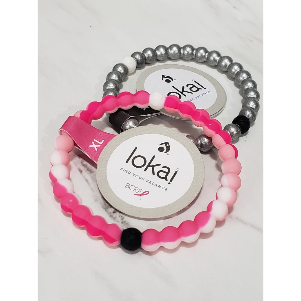 LOT OF 2 XL LOKAI BRACELET Silver Black pinK White marbled dead sea everest